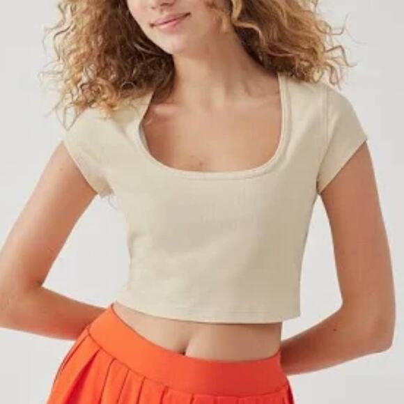 Outdoor Voices Superform Ribbed Short‎ Sleeve Cropped Top in Burlap XL NWT - Picture 1 of 7